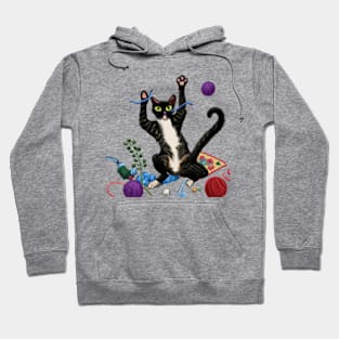 Funny cat with wool. Knitting cat Hoodie